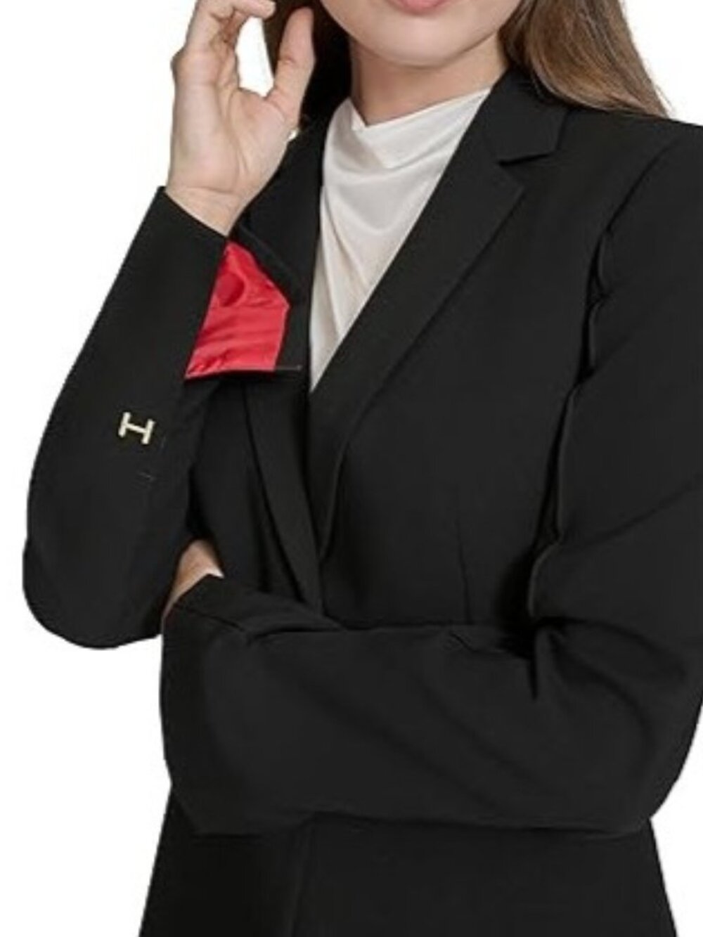 Halston Women's Two Button Woven Office Blazer Black Size 10 NWT